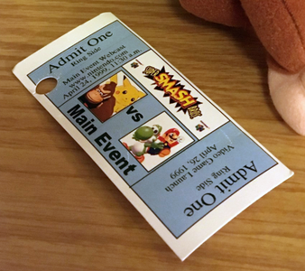 An image of a "ticket" from the event that came with plushies advertising the game.