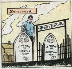 Panel from the film's comic book adaptation depicting the scene where Clark visits his adoptive parents' graves.