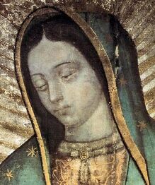Our Lady of Guadalupe. Shown in the "Hail Mary.." prayer segment.