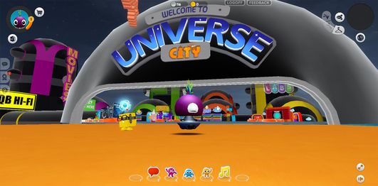 Screenshot of a player in universe city, one of the worlds that could be visited ingame.