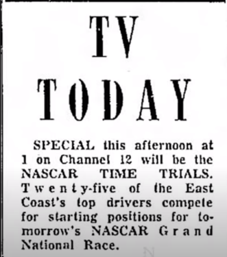 Newspaper clipping promoting WRVA-TV's coverage of the qualifying session.