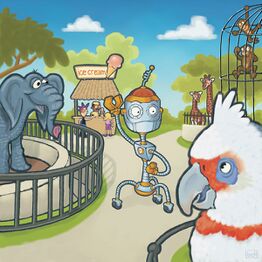 A concept illustration of Crash the Robot at the Zoo.