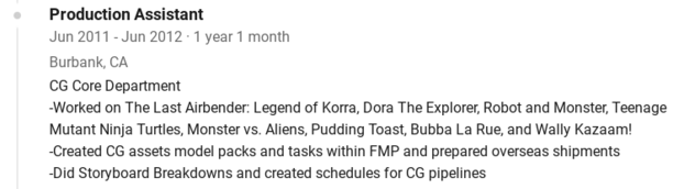 Pudding Toast listed on animator/storyboard artist Fabian Corona's LinkedIn page.[4]