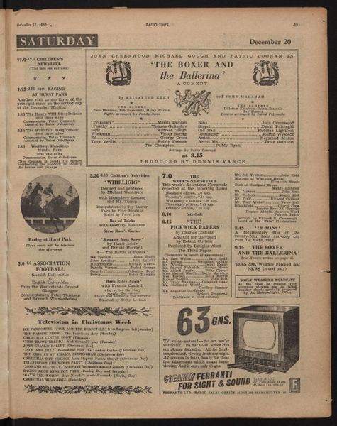 Issue 1518 of Radio Times detailing the television broadcast of the match.