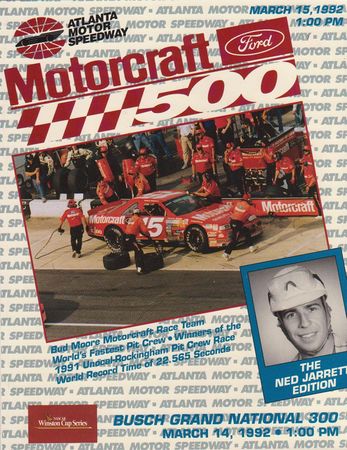 Program for the 1992 Motorcraft Quality Parts 500, also promoting the 1992 Atlanta 300.