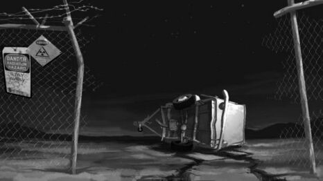 Concept art of Henry's wrecked trailer