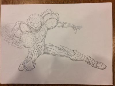 Concept art featuring Samus charging a Charge Shot towards the camera by Steven Butler.