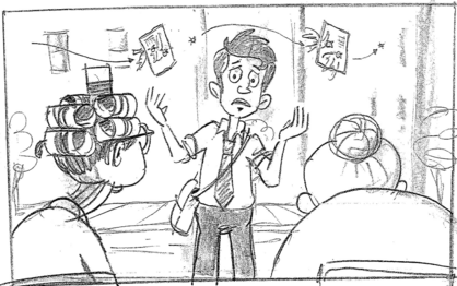 Excerpt from the first act storyboard (1/9).