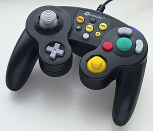 A GameCube LodgeNet controller. The extra buttons were used to navigate the purchase screens.