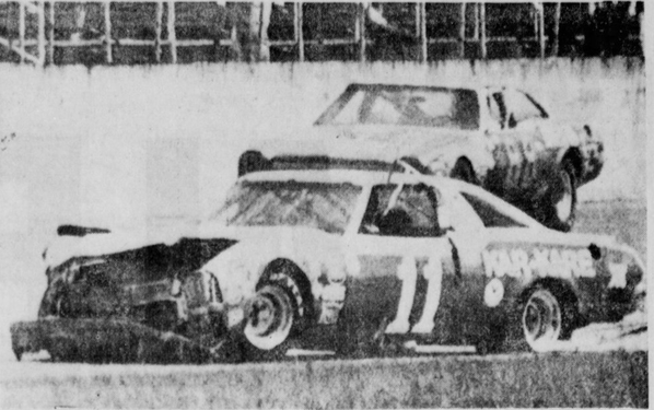 Yarborough's Chevrolet after hitting the wall.