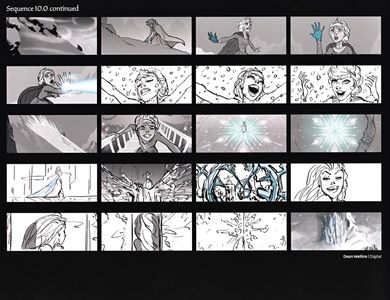Screenshots from an animatic of "Let It Go", showcasing a more malicious looking Elsa.