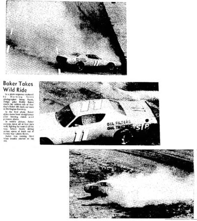 Baker crashes out following an engine failure.