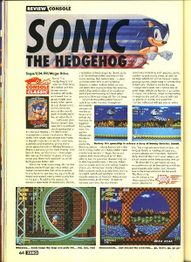 Page 64 of Zero #22. Features the Green Hill Zone screenshot, a Star Light Zone screenshot and 2 screenshots of an early version of the Green Hill Zone Boss